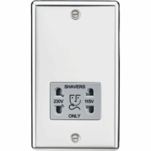 ML Accessories - Knightsbridge Raised Edge Polished Chrome 115/230V Dual Voltage Shaver Socket Grey Insert (CL89PCG)
