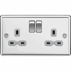 ML Accessories - Knightsbridge Raised Edge Polished Chrome 13A 2G DP Switched Socket with Twin Earths Grey Insert (CL9PCG)
