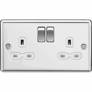 ML Accessories - Knightsbridge Polished Chrome 13A 2G DP Switched Socket with Twin Earths White Insert (CL9PCW)