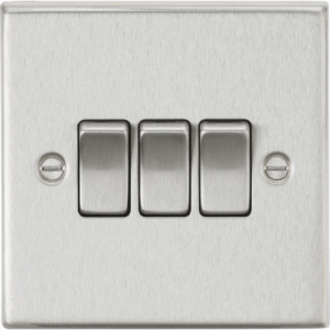 ML Accessories - Knightsbridge Brushed Chrome 10AX 3G 2-way Plate Switch Square Edge (CS4BC)