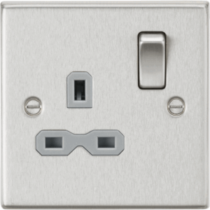 ML Accessories - Knightsbridge Brushed Chrome 13A 1G DP Switched Socket Grey Insert (CS7BCG)