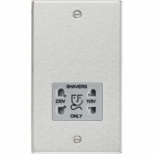 ML Accessories - Knightsbridge Brushed Chrome 115/230V Dual Voltage Shaver Socket Grey Insert (CS89BCG)