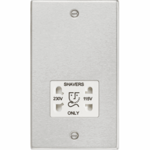 ML Accessories - Knightsbridge Raised Edge Brushed Chrome 115/230V Dual Voltage Shaver Socket White Insert (CS89BCW)