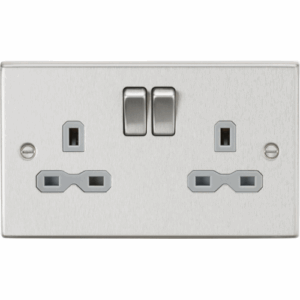ML Accessories - Knightsbridge Brushed Chrome 13A 2G DP Switched Socket with Twin Earths Grey Insert (CS9BCG)