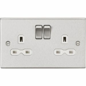 ML Accessories - Knightsbridge Raised Edge Brushed Chrome 13A 2G DP Switched Socket with Twin Earths White Insert (CS9BCW)