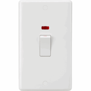 ML Accessories - Knightsbridge Curved Edge White 45A DP Switch with Neon (2G size) Rocker (CU8332NW)