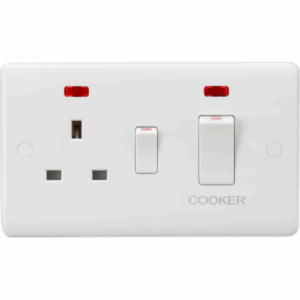 Curved Edge - Knightsbridge White 45A DP Switch & 13A Socket with Neons Rocker (CU8333NW)