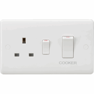 Curved Edge - Knightsbridge White 45A DP Switch & 13A Socket Rocker (CU8333W)