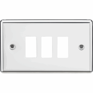 Grid Wiring Accessories - Knightsbridge Polished Chrome 3G Grid Faceplate Rounded Edge (GDCL3PC)