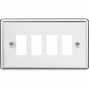 Grid Wiring Accessories - Knightsbridge Polished Chrome 4G Grid Faceplate Rounded Edge (GDCL4PC)
