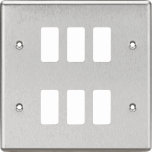 Grid Wiring Accessories - Knightsbridge Brushed Chrome 6G Grid Faceplate Rounded Edge (GDCL6BC)