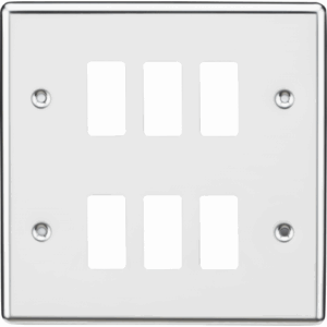 Grid Wiring Accessories - Knightsbridge Polished Chrome 6G Grid Faceplate Rounded Edge (GDCL6PC)