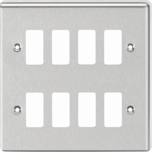 Grid Wiring Accessories - Knightsbridge Brushed Chrome 8G Grid Faceplate Rounded Edge (GDCL8BC)
