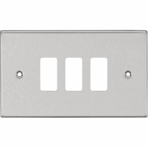 Grid Wiring Accessories - Knightsbridge Brushed Chrome 3G Grid Faceplate (GDCS3BC)