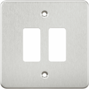 Grid Wiring Accessories - Knightsbridge Brushed Chrome Flat plate 2G grid faceplate (GDFP002BC)