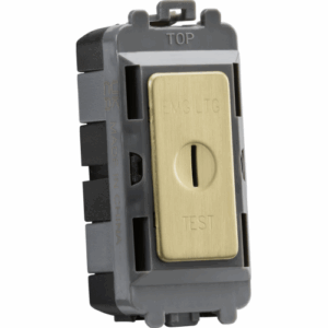 Grid Wiring Accessories - Knightsbridge Brushed Brass 20AX 2 way SP key module (marked EMG LTG TEST) (GDM007BB)