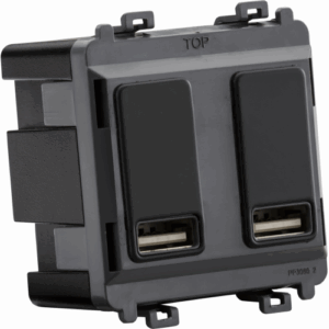 Grid Wiring Accessories - Knightsbridge Anthracite Dual USB charger module (2 x grid positions) 5V 2.4A (shared) (GDM016AT)