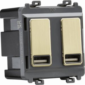 Grid Wiring Accessories - Knightsbridge Brushed Brass Dual USB charger module (2 x grid positions) 5V 2.4A (shared) (GDM016BB)