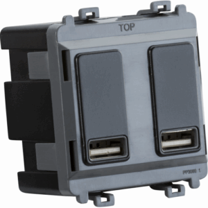 Grid Wiring Accessories - Knightsbridge Matt Black Dual USB charger module (2 x grid positions) 5V 2.4A (shared) (GDM016MB)
