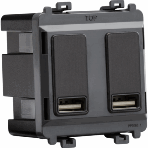 Grid Wiring Accessories - Knightsbridge Smoked Bronze Dual USB charger module (2 x grid positions) 5V 2.4A (shared) (GDM016SB)