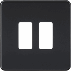 Grid Wiring Accessories - Knightsbridge Matt Black Screwless 2G grid faceplate (GDSF002MB)