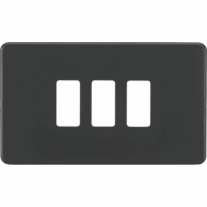 Grid Wiring Accessories - Knightsbridge Anthracite Screwless 3G grid faceplate (GDSF003AT)