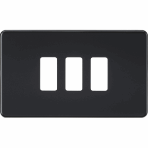 Grid Wiring Accessories - Knightsbridge Matt Black Screwless 3G grid faceplate (GDSF003MB)