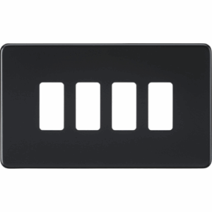 Grid Wiring Accessories - Knightsbridge Matt Black Screwless 4G grid faceplate (GDSF004MB)