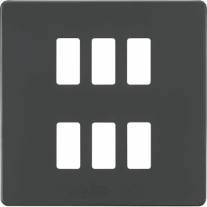 Grid Wiring Accessories - Knightsbridge Anthracite Screwless 6G grid faceplate (GDSF006AT)