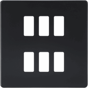 Grid Wiring Accessories - Knightsbridge Matt Black Screwless 6G grid faceplate (GDSF006MB)