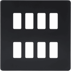 Grid Wiring Accessories - Knightsbridge Matt Black Screwless 8G grid faceplate (GDSF008MB)