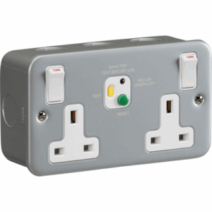 Metal Clad Range - Knightsbridge Silver/Grey 13A 2G DP RCD Switched Socket 30mA (Type A) (M9RCD)