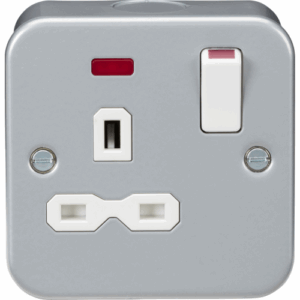 Metal Clad Range - Knightsbridge Silver/Grey Metal Clad 13A 1G DP switched socket with neon (MR7000N)