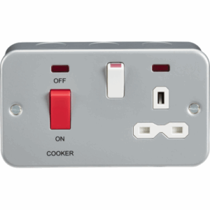 Metal Clad Range - Knightsbridge Silver/Grey Metal Clad 2G 45A DP Cooker Switch and 13A Switched Socket with Neons (MR8333N)