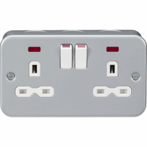 Metal Clad Range - Knightsbridge Silver/Grey Metal Clad 13A 2G DP switched socket with neon (MR9000N)