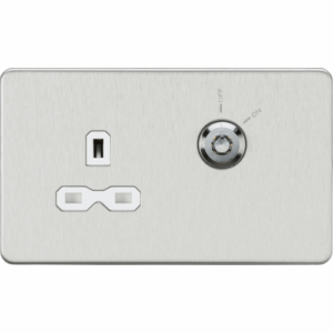 Knightsbridge Screwless Brushed Chrome 13A DP Key Lockable Socket (2G Plate) White Insert