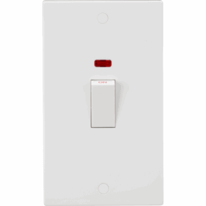 ML Accessories - Knightsbridge Square Edge White 45A DP Switch with Neon (2G Size) Rocker (SN8332NW)