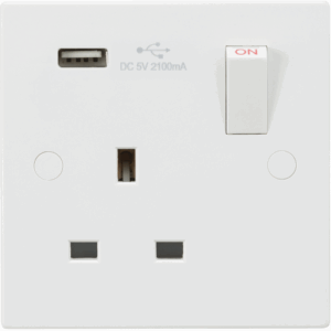 ML Accessories - Knightsbridge White 13A 1G SP Switched Socket with USB -A (5V DC 2.1A) (SN9903)