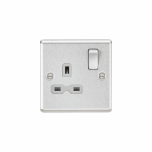 ML Accessories - Knightsbridge Raised Edge Brushed Chrome 13A 1G DP Switched Socket Grey Insert (CL7BCG)
