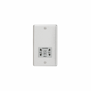 ML Accessories - Knightsbridge Raised Edge Brushed Chrome 115/230V Dual Voltage Shaver Socket Grey Insert (CL89BCG)