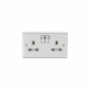 ML Accessories - Knightsbridge Raised Edge Brushed Chrome 13A 2G DP Switched Socket with Twin Earths Grey Insert (CL9BCG)