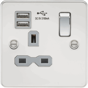 ML Accessories - Knightsbridge Flat Plate Polished Chrome 13A 1G DP Switched Socket Grey Insert (FPR7000PCG)