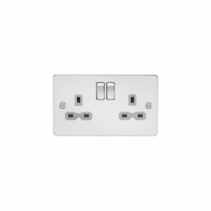 ML Accessories - Knightsbridge Flat Plate Polished Chrome 13A 2G DP Switched Socket with Twin Earths Grey Insert (FPR9000PCG)
