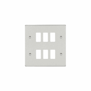 Grid Wiring Accessories - Knightsbridge Brushed Chrome Flat plate 6G grid faceplate (GDFP006BC)