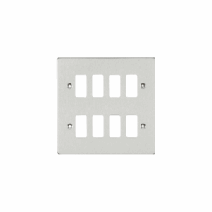 Grid Wiring Accessories - Knightsbridge Brushed Chrome Flat plate 8G grid faceplate (GDFP008BC)
