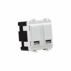 Grid Wiring Accessories - Knightsbridge Matt White Dual USB charger module (2 x grid positions) 5V 2.4A (shared) (GDM016MW)