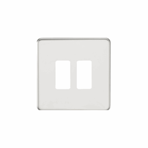 Grid Wiring Accessories - Knightsbridge Polished Chrome Screwless 2G grid faceplate (GDSF002PC)