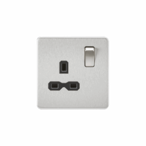 ML Accessories - Knightsbridge Screwless Brushed Chrome 13A 1G DP Switched Socket Black Insert (SFR7000BC)