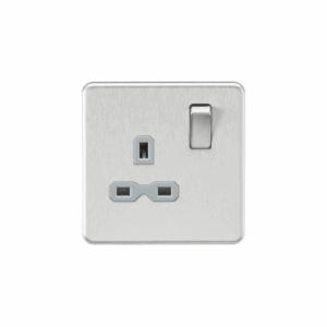 ML Accessories - Knightsbridge Screwless Brushed Chrome 13A 1G DP Switched Socket Grey Insert (SFR7000BCG)