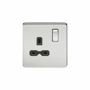 ML Accessories - Knightsbridge Screwless Polished Chrome 13A 1G DP Switched Socket Black Insert (SFR7000PC)